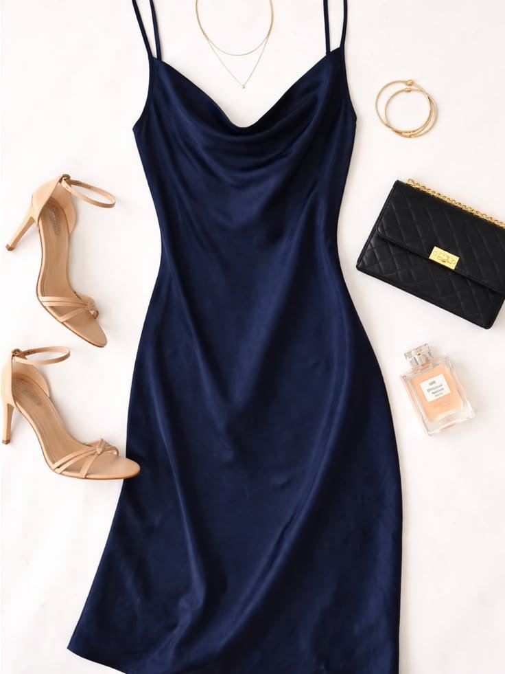 Midnight Satin Slip Dress