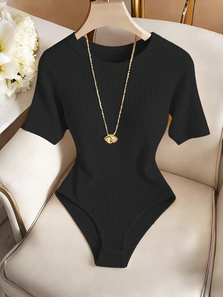 Black Ribbed Bodysuit