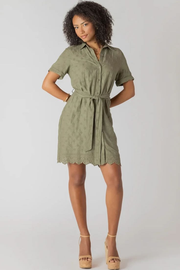 Sage Green Linen Shirt Dress view 4