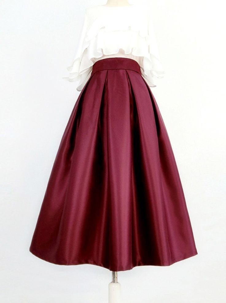 Burgundy Pleated Midi Skirt